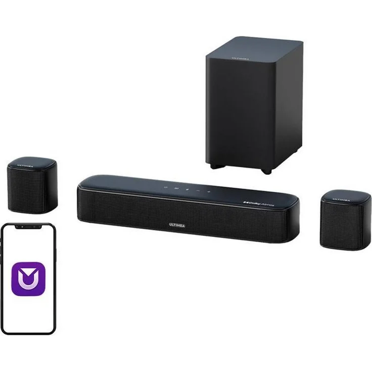 Ultimea Aura A50 Pro 5.1 Soundbar mit Dolby Atmos, kabelgebundenem Subwoofer und smarter App-Steuerung