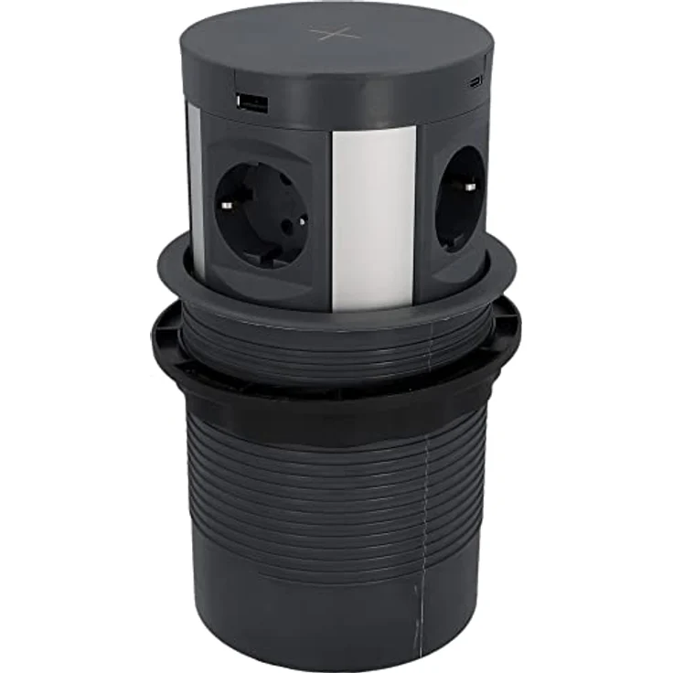 BLAUPUNKT Tischsteckdose Pushup 4 A + 2-Fach USB C mit induktivem Laden, anthrazit, 2 Meter – Bild 1