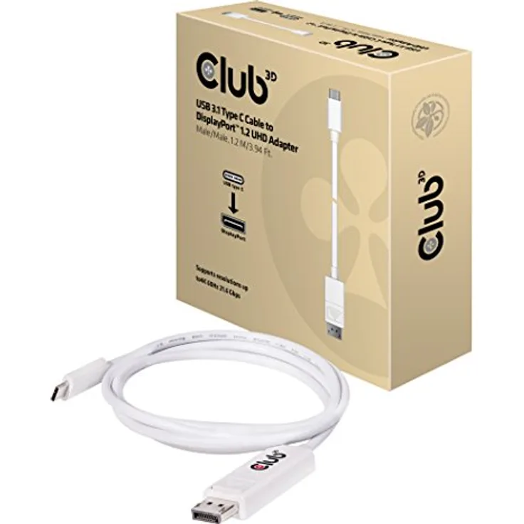 Club 3D Kabel USB 3.1 Typ C > DP 1.2a 4K60Hz UHD 1,2meter CAC-1517 weiß