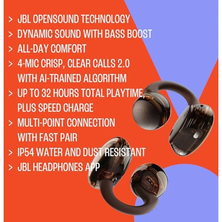 JBL Soundgear Clips, True Wireless Open-Ear-Kopfhörer mit SonicArc Design, bis zu 32 Stunden Spielzeit, 4 Beamforming-Mikrofone, IP54 wasser- und staubgeschützt, Ghost Black – Bild 5