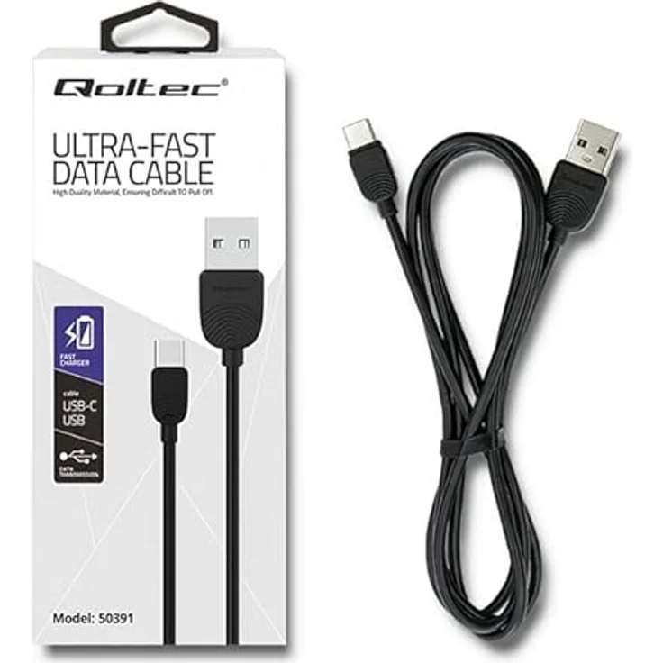 Qoltec 50391, USB 2.0 Kabel 1,2 m, USB A & USB C, Schwarz – Bild 3