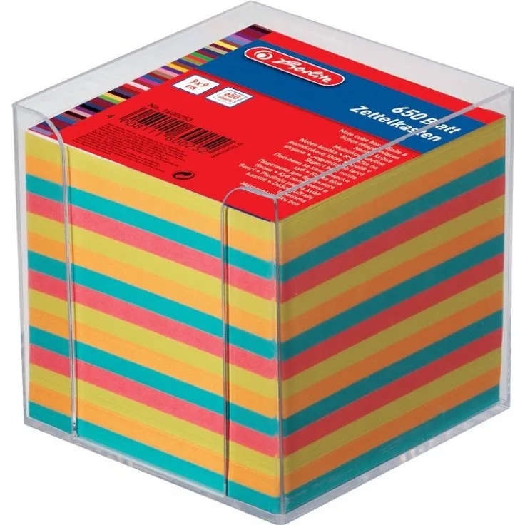 Herlitz Zettelbox mit 650 Notizblättern, transparent, 9x9x9cm