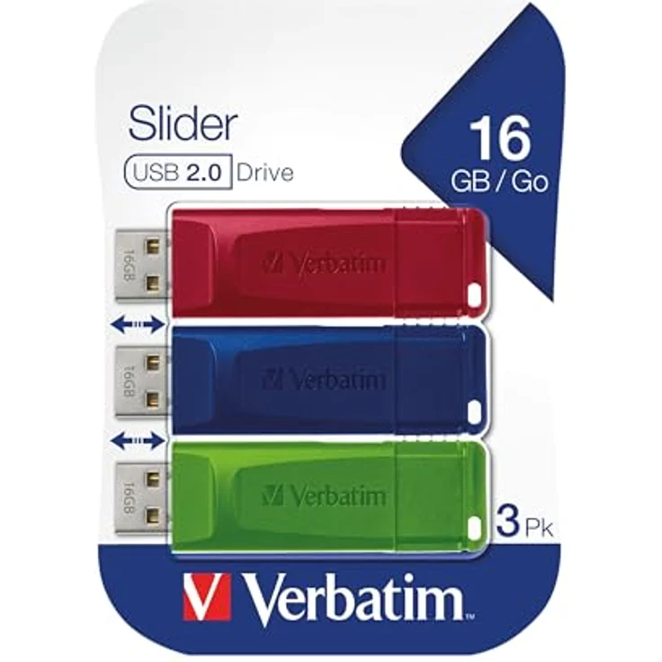 Verbatim Slider USB-Stick 16 GB Multipack, USB 2.0-Schnittstelle - Multipack 3 Stk. - Rot - Blau - Grün – Bild 2