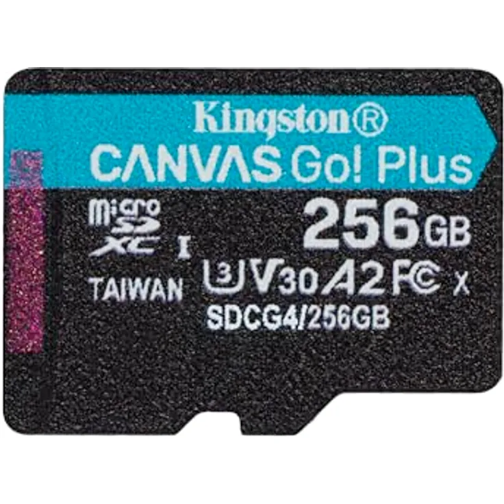 Kingston Canvas Go Plus microSDXC Speicherkarte Gen4 200MB/s A2 U3 V30 256GB, Einzelpaket, Schwarz