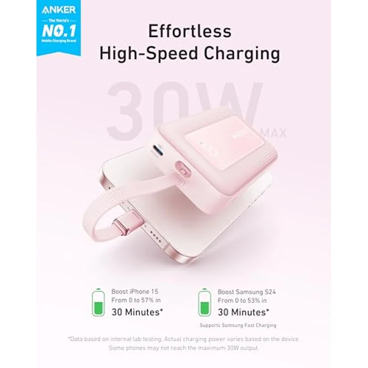 Anker Zolo Powerbank, 10.000mAh 30W High-Speed portables Ladegerät mit integriertem USB-C Kabel, Schnelllade-Akkupack für iPhone 15 Modelle, MacBook, Galaxy, iPad, und mehr – Bild 2