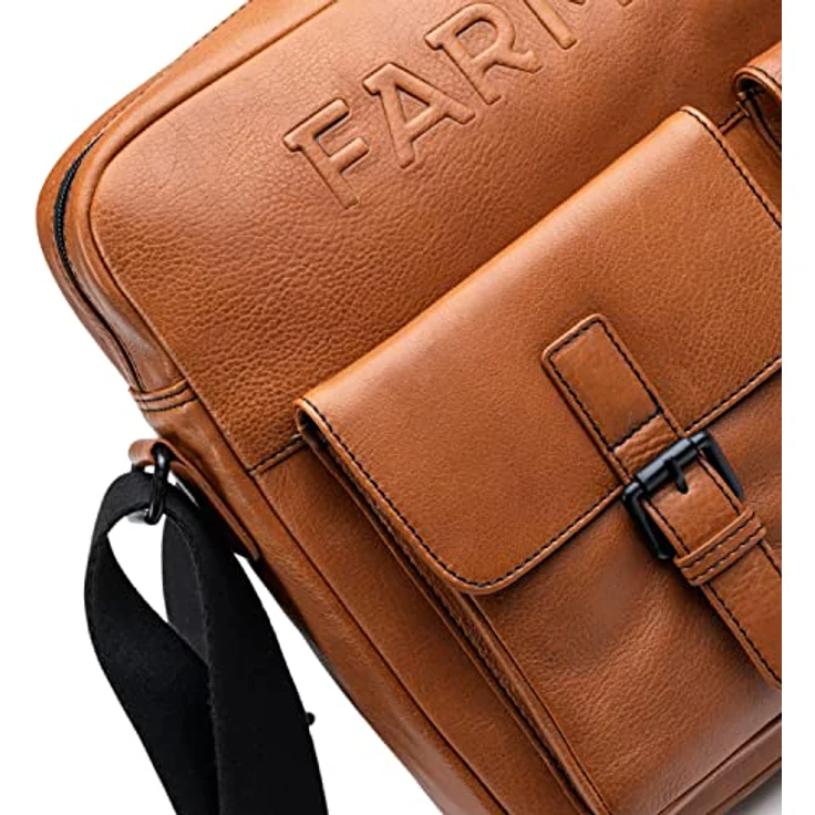 Farmhood Memphis Aktentasche Messenger aus 100% Leder, 38 cm mit Laptopfach, braun – Bild 6