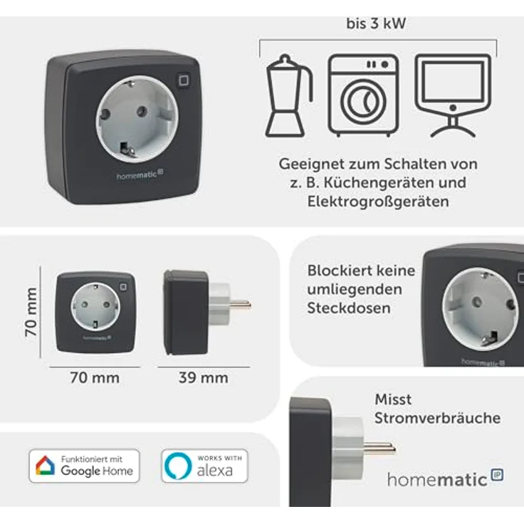 EQ-3 Smart Plug, Homematic IP Schalt-Mess-Steckdose mit Strommessfunktion, anthrazit – Bild 4
