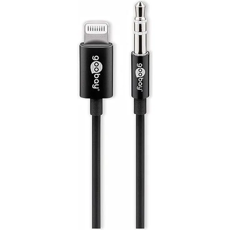 goobay 66805 Apple Lightning Audioanschlusskabel (3,5mm) 1m schwarz, 1 m - zum Verbinden eines iPhone/iPad mit einem Audiogerät über einen 3,5-mm-Klinkenanschluss