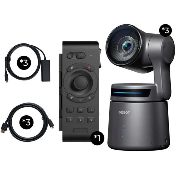 Obsbot Tail Air, AI-Powered 4K PTZ Kamera, Multicam Combo mit 3 Webcams, Remote und NDI Unterstützung