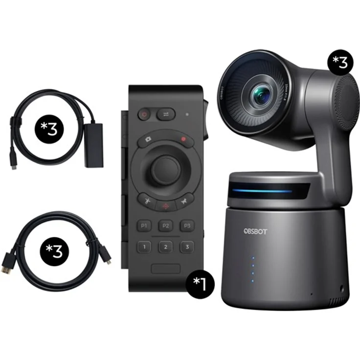 Obsbot Tail Air, AI-Powered 4K PTZ Kamera, Multicam Combo mit 3 Webcams, Remote und NDI Unterstützung