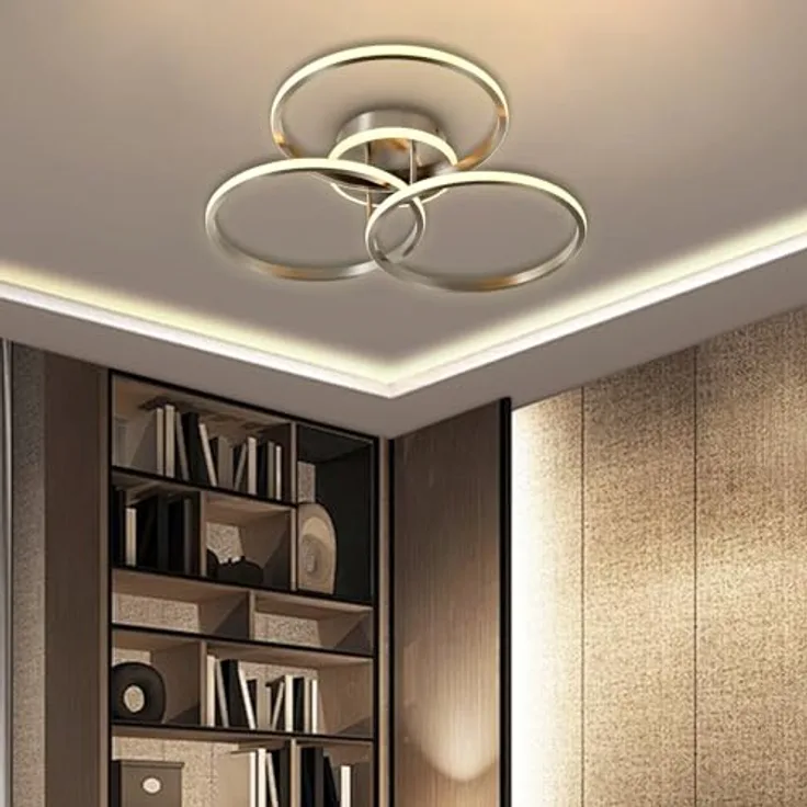 LQWELL Deckenleuchte LED Deckenlampe, 27.5W 3000K aus Aluminium, blumenartiges Design, für Wohnzimmer Schlafzimmer Küche Balkon, D530 * H130mm, Satin Nickel