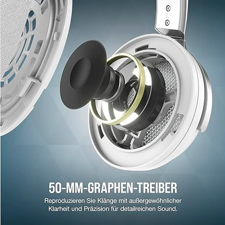 Corsair Virtuoso PRO Kabelgebundenes Open Back Gaming Headset - Abnehmbares Unidirektionales Mikrofon - 50mm Graphene Treiber - 20Hz-40 kHz Frequenzgang - Weiß – Bild 4