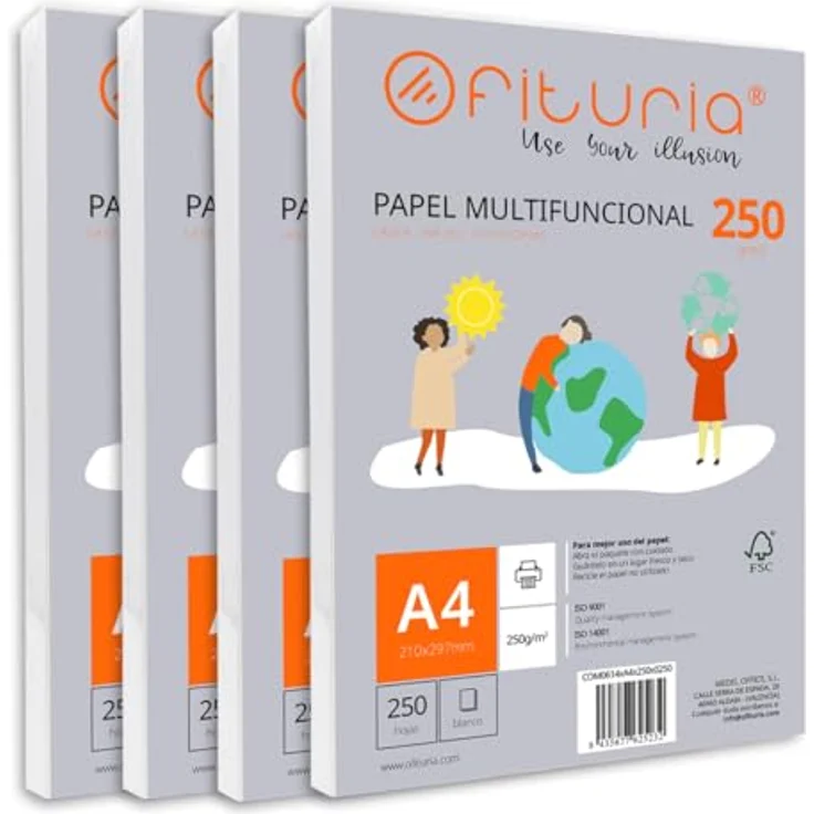OFITURIA Multifunktionales DIN A4 Druckerpapier, 1000 Blatt, 250g, weiß, für Laser- und Tintenstrahldrucker – Bild 1