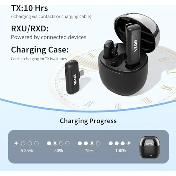 Boya Wireless Lavalier Mikrofon USB C, BY-WM3T-U2, 164ft Langstreckenübertragung, 30H Batterielebensdauer – Bild 4