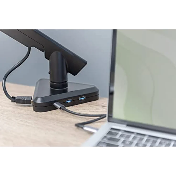 DIGITUS Monitorhalterung mit Tischklemme, Single-Mount, Gasdruckfeder und integrierter USB-C Dock, geeignet für bis zu 30-Zoll Monitore, schwarz – Bild 4