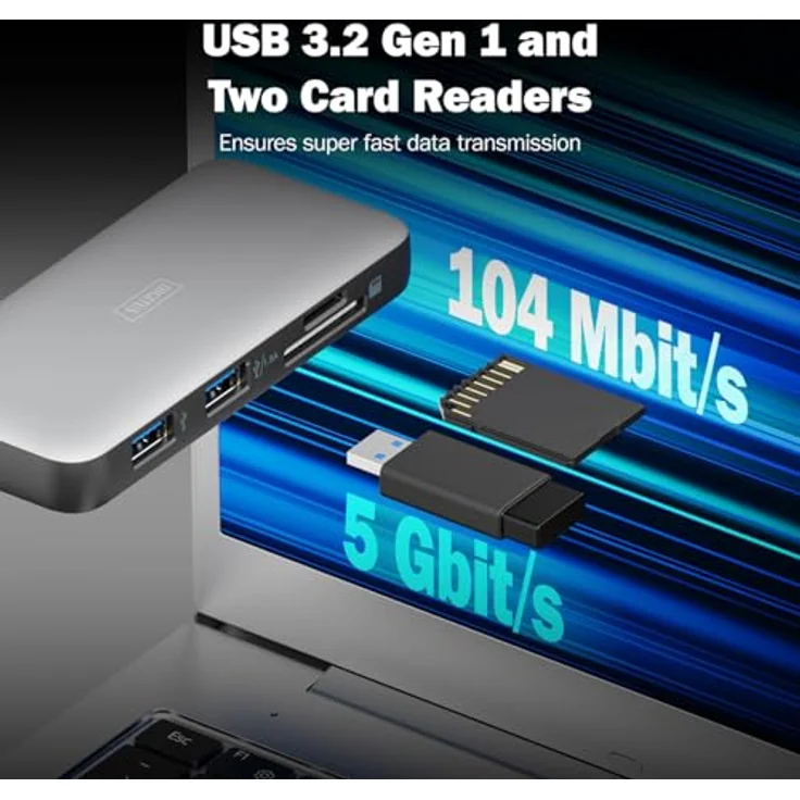 DIGITUS USB-C Travel Docking Station - 7-Ports - 1x HDMI UltraHD 4k/60Hz - 2X USB-A 3.2 Gen1-1x USB-C 100W PD 3.0-1x RJ45 - Dual Kartenleser - Grau – Bild 4