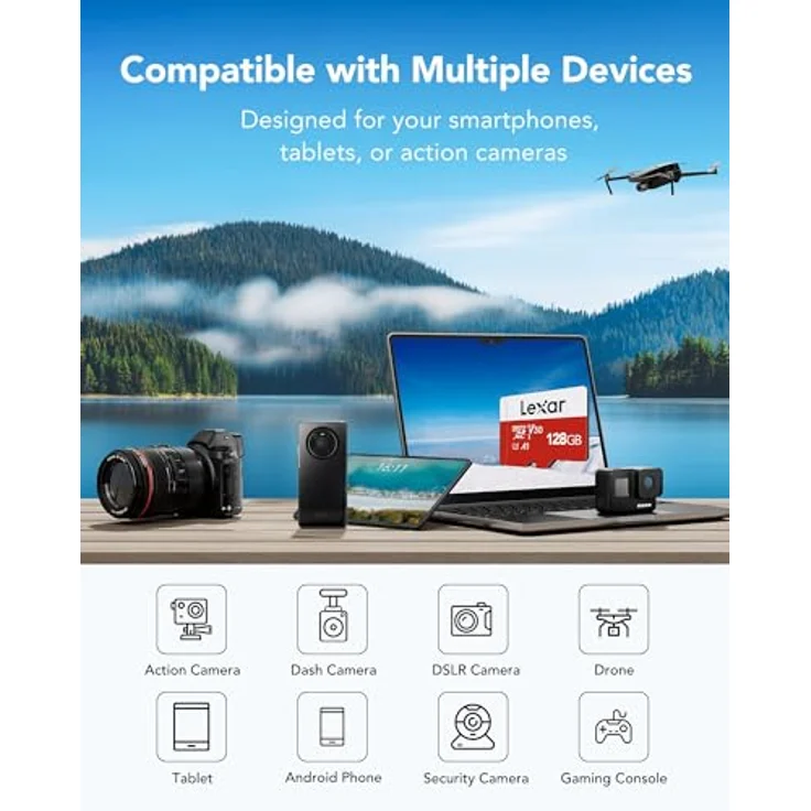 Lexar Micro SD Karte 128GB 3er Pack, UHS-I, U3, A1, V30, C10, bis zu 100 MB/s Lesegeschwindigkeit, 4K UHD, inkl. Adapter für Kamera und Smartphone – Bild 4