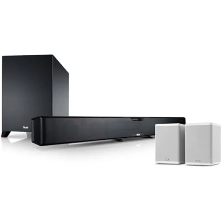 Teufel CINEBAR PRO Surround 4.1 Set - Soundbar mit Kabellosen aktives Rear-Speakers, Kabelloser Subwoofer, WLAN, Dolby Audio, Bluetooth, HDMI ARC CEC, 4K, Google Chromecast Built-in - schwarz/weiß – Bild 1