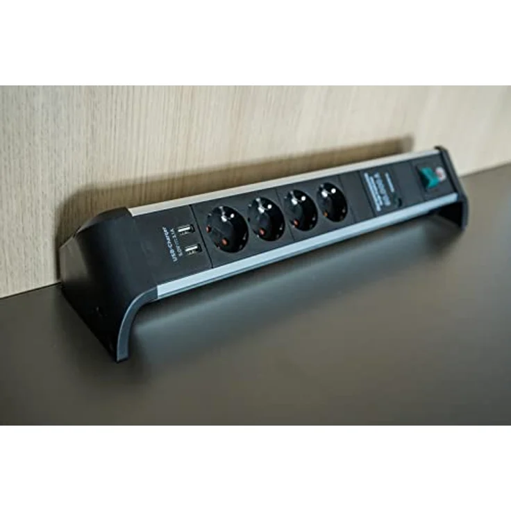 Brennenstuhl Alu-Office-Line Steckdosenleiste 4-Fach mit USB und Überspannungsschutz (Mehrfachsteckdose mit Schalter, 1,8m Kabel, 2-Fach USB 3,1 A, Made in Germany) – Bild 5