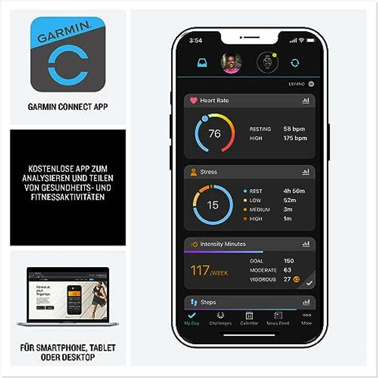Garmin Venu 3 – GPS-Fitness-Smartwatch mit Bluetooth Telefonie und Sprachassistenz, Ultrascharfes 1,3 Zoll/ 1,1 Zoll AMOLED-Touchdisplay, Fitnessfunktionen, Garmin Music, Garmin Pay und Rollstuhlmodus, 22mm, Schwarz/Schiefergrau – Bild 5