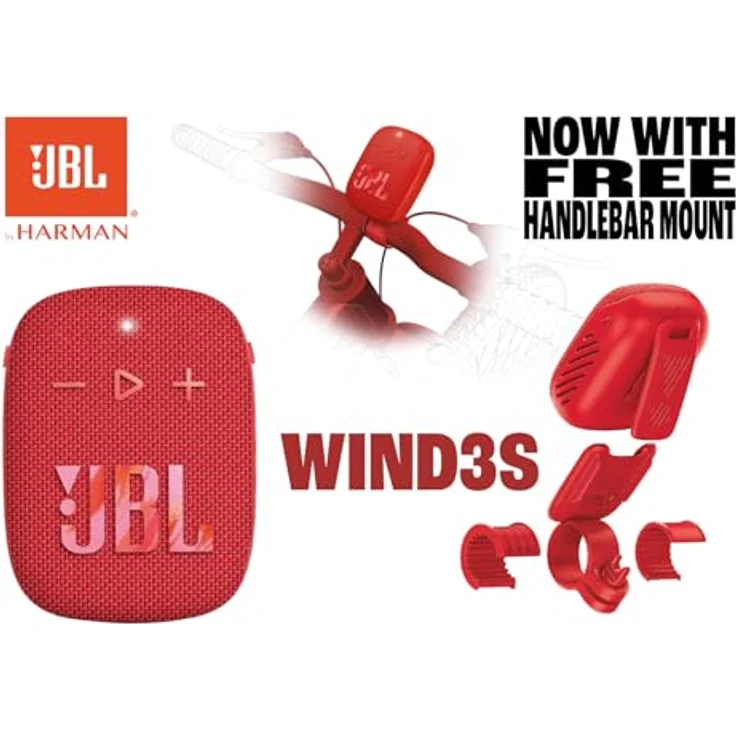 JBL Box Wind 3S Tragbarer Mini Bluetooth Lautsprecher Wasserdicht mit Clip für Sport, Fahrrad und Roller - Bass Boost - Rot – Bild 3