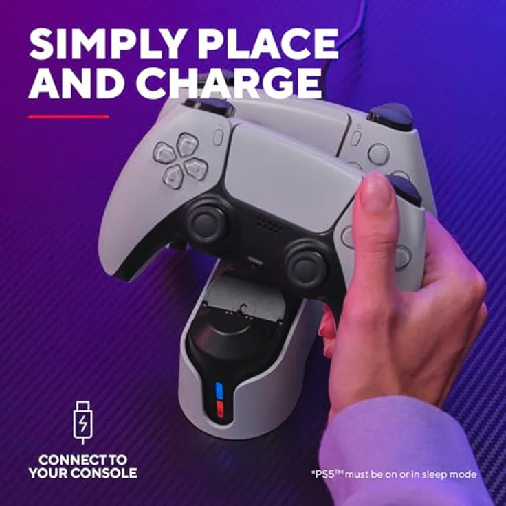 Trust Gaming GXT 228, PS5 Controller Ladestation für DualSense, zweifach Ladedock mit LED-Anzeigen, vertikale Konstruktion, mit USB-C Kabel, Weiß – Bild 4