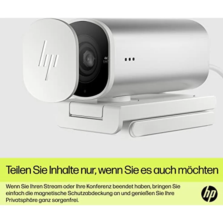 HP 960 4K Streaming Webcam | 4K UHD Auflösung | 60 FPS | 100° Sichtfeld | 360° schwenkbar | KI unterstützt | Autofokus | HDR | 2 Dual-Mikrofone| USB-A | magnetische Abdeckung | silber – Bild 5