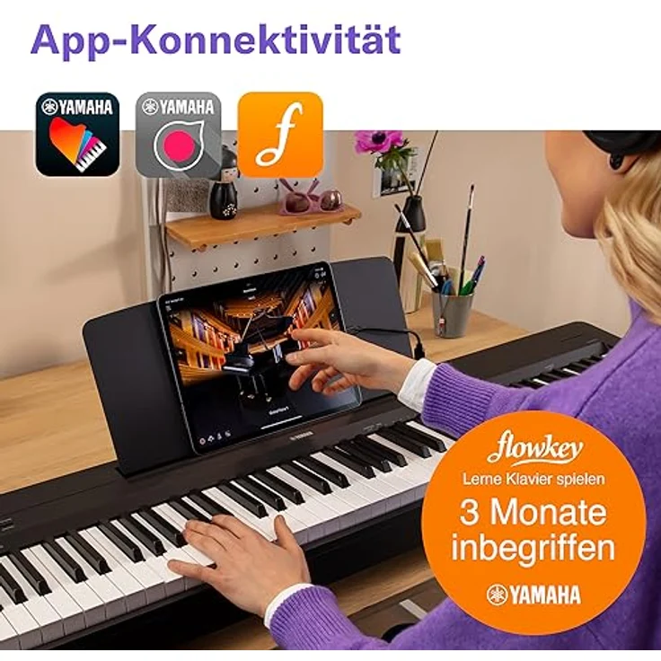 Yamaha Digitalpiano P-145B, schwarz, 88 gewichtete Tasten, inkl. Notenablage, Fußschalter und Netzadapter – Bild 5