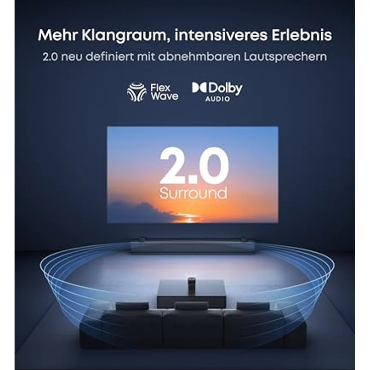 soundcore Nebula P1, Mobiler Beamer mit 650 ANSI Lumen, 1080p, abnehmbarem Lautsprecher, Dolby Audio, 2.0 Surround Sound und Google TV – Bild 4