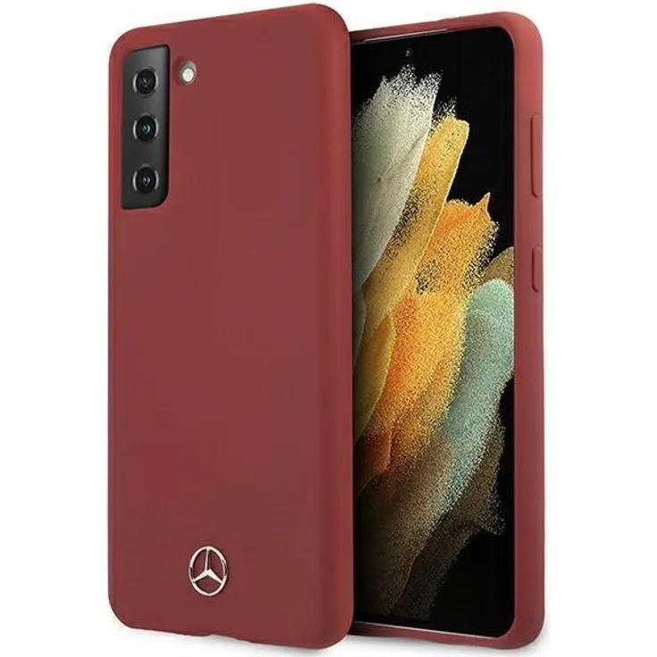 Mercedes Silicone Line Case für Samsung Galaxy S21+, rotes Hardcase aus flexiblem TPU/Silikon mit Mikrofaserauskleidung