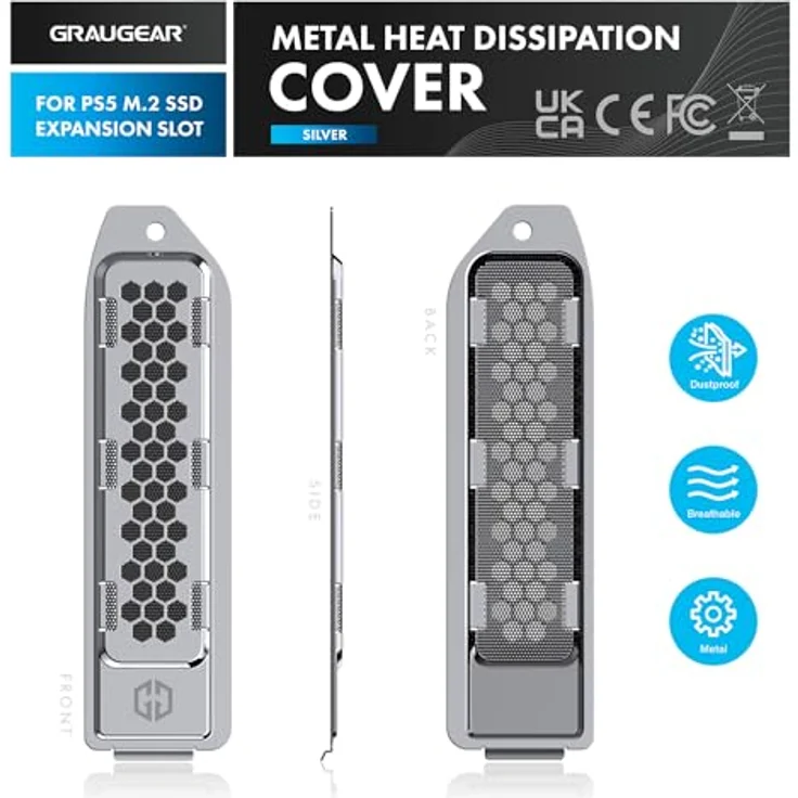 GRAUGEAR | Wärmeableitende Staubschutzhaube aus Metall für PS5 M.2 SSD Slot | PS5 SSD Abdeckung mit Belüftung | passend für PlayStation®5 Speichererweiterung (18049) (18049) – Bild 2