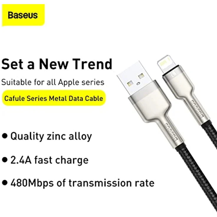 Baseus Cafule USB-auf-Lightning-Ladekabel, 2,4 A, 1 m, Schwarz – Schnellladung und Datenübertragung bis 480 MB/s – Bild 3