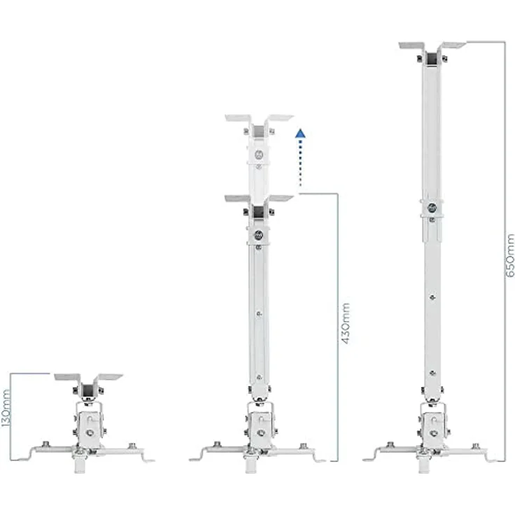 TooQ PJ2012T-W - Verstellbare Neigung der Decke und einstellbar für Projektor bis zu 20 kg Gewicht, höhenverstellbar von 130mm bis 650mm, Neigung +-- 15 °, weiß – Bild 3