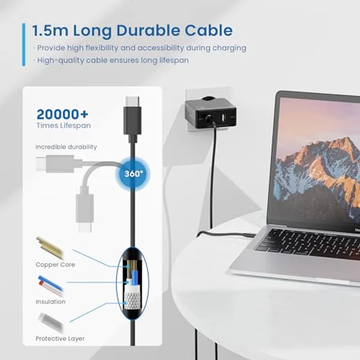 Ewent EW3978, USB Type-C Notebook Netzteil mit 65W Leistung, Schwarz, kompaktes Design mit 150 cm Kabel und Power Delivery Schutzsystem – Bild 7