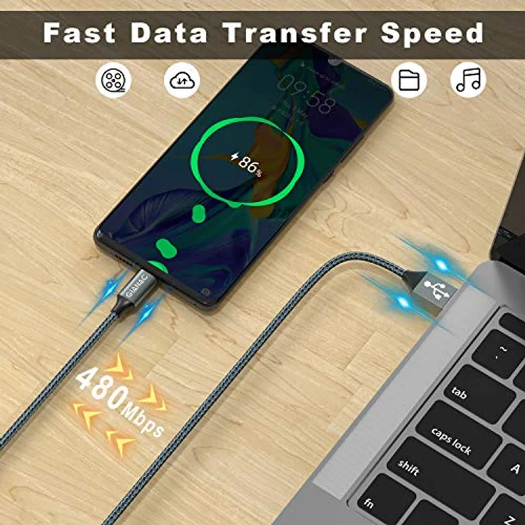 GIANAC USB C Kabel, [2 Stück 2m] 3.1A Schnellladekabel mit Hochgeschwindigkeits-Datenübertragung für Samsung S10/S9/S8, Huawei P30/P20, Sony Xperia – Bild 5