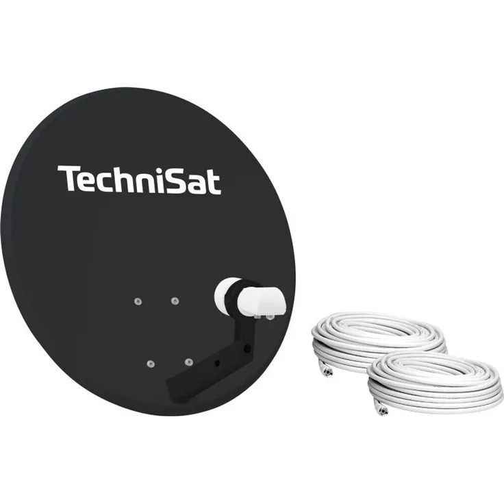 TechniSat TECHNITENNE 60, Satellitenschüssel mit Twin-LNB, 60 cm, anthrazit, inkl. 2x 10m COAXSAT-Kabel