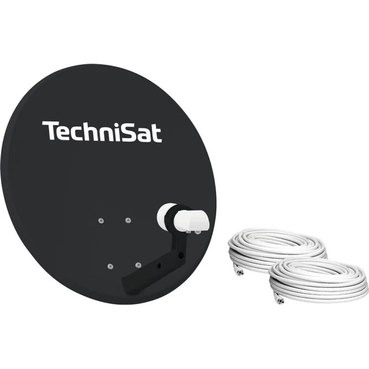 TechniSat TECHNITENNE 60, Satellitenschüssel mit Twin-LNB, 60 cm, anthrazit, inkl. 2x 10m COAXSAT-Kabel