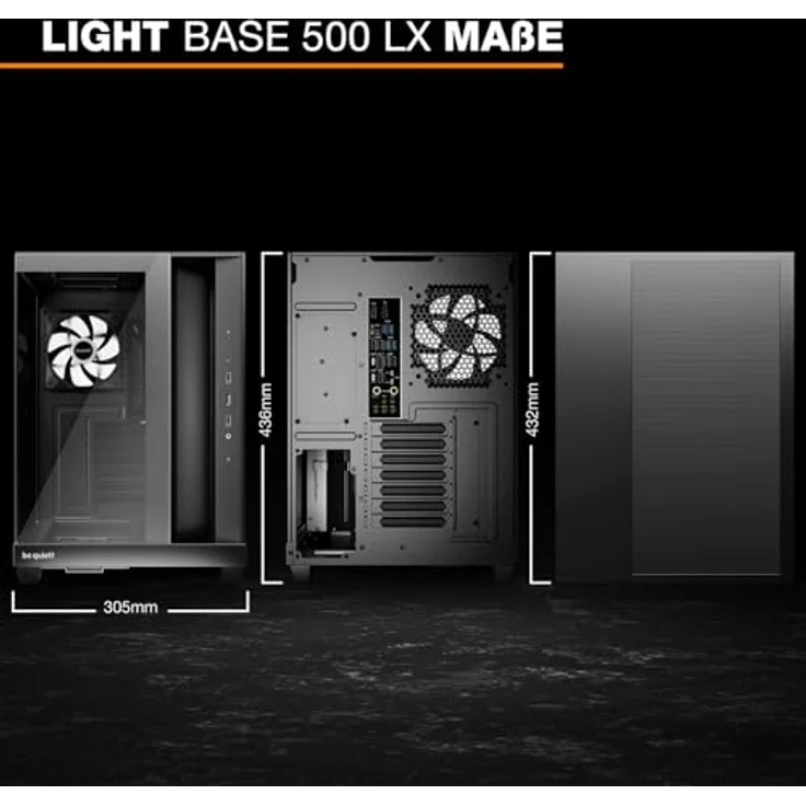 be quiet! Light Base 500 LX, Midi-Tower PC Gehäuse für ATX, Mini-ITX und mATX, max. Kühlerhöhe 185 mm, max. GPU-Länge 400 mm, Schwarz – Bild 7