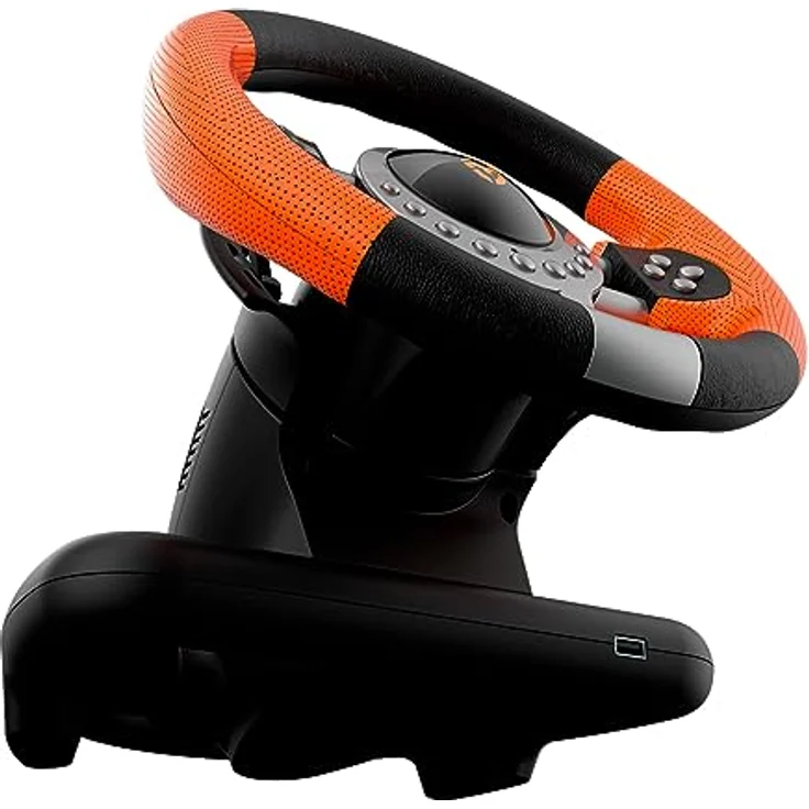KROM K-Driver Multiplattform-Lenkrad und Pedalen-Set, Schalthebel und Schaltwippen am Lenkrad, Vibrationseffekt, kompatibel mit PC, PS3, PS4 und Xbox, Schwarz/Orange – Bild 5