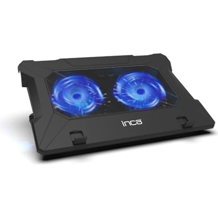 İnca INC-321RX Laptop Kühler, Cooling Pad für 7-17 Zoll, 2 leise Lüfter mit blauen LEDs, höhenverstellbar, Anti-Rutsch-Design, 2 USB-Ports, schwarz – Bild 1