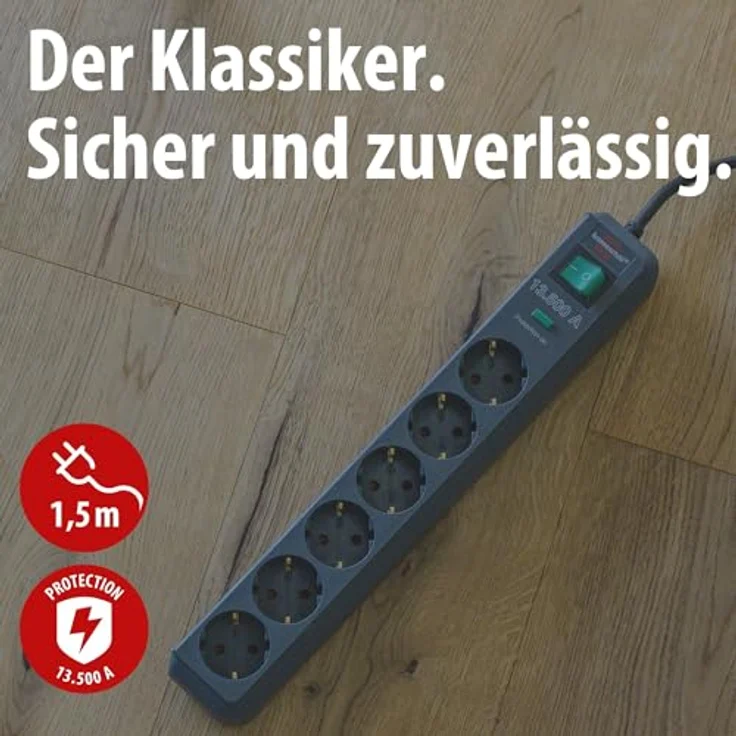 Brennenstuhl Steckdosenleiste 6-Fach mit 1,5m Kabel, Überspannungsschutz, anthrazit – Bild 2