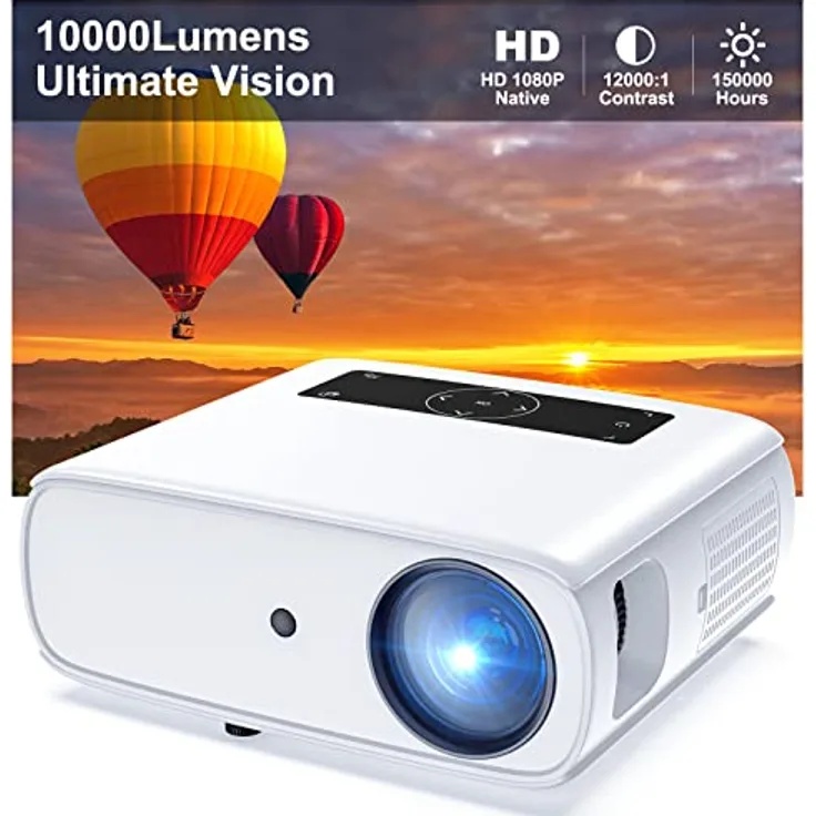 HOPVISION Beamer 10000 Lumen, Native 1080P Full HD, 4K Heimkino mit 350'' Display und Bluetooth für Smartphone/PC/Laptop/PS4