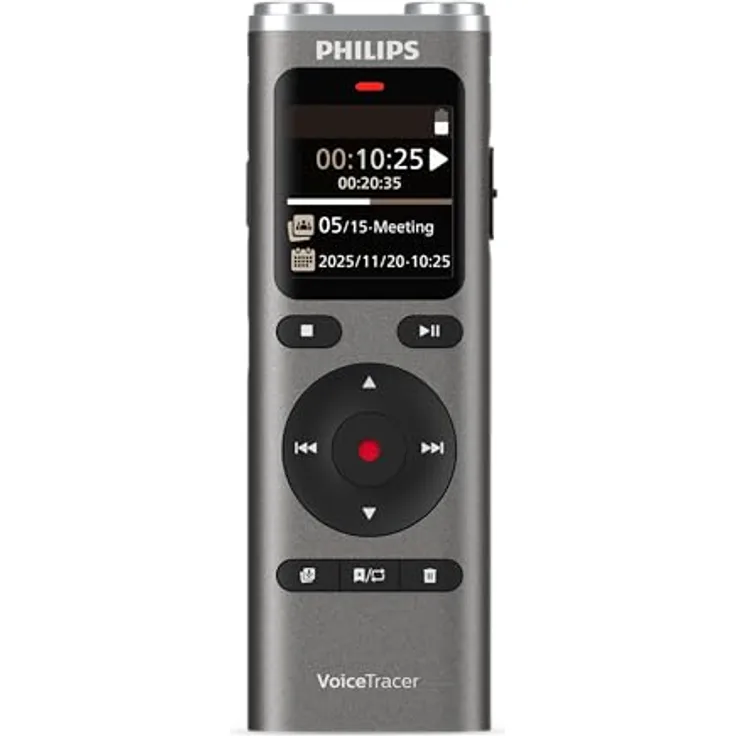 Philips DVT 2075, Diktiergerät mit 8 GB Speicher, zwei Stereomikrofonen und sprachaktivierter Aufnahme, Grau