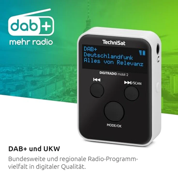 TechniSat DIGITRADIO mobil 2 – Portables DAB+/FM Mini-Radio mit integriertem Akku, OLED Display, Favoritenspeicher schwarz/weiß – Bild 2