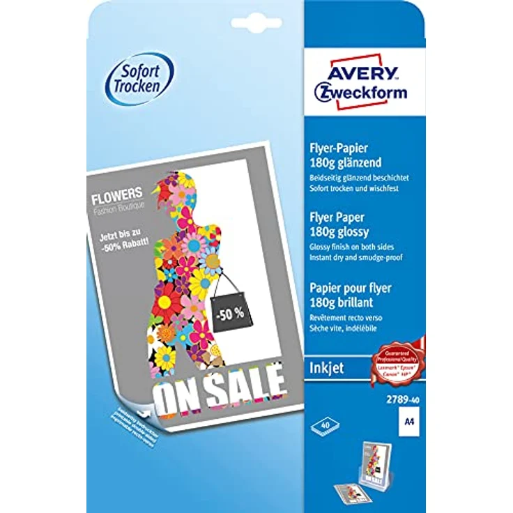AVERY Zweckform 2789-40 Inkjet Flyer-Papier (A4, beidseitig beschichtet, glänzend, 180 g-m², 40 Blatt) - Preisvergleich – Bild 2