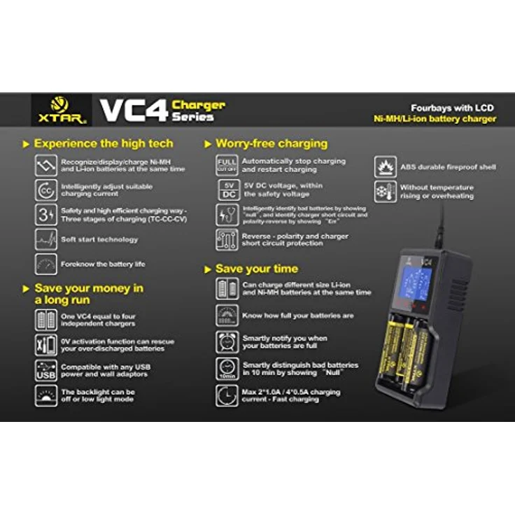 Xtar VC4 Ladegerät mit LCD Display für Li-Ion-NI-MH Akku schwarz – Bild 10