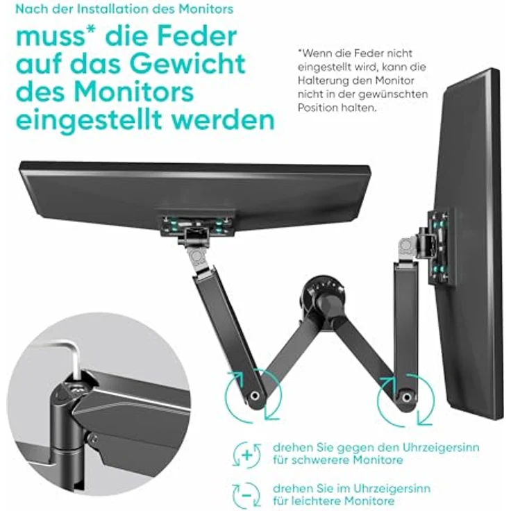 ONKRON G140-B Monitor-Halterung für 2 Monitore 13-32 Zoll, neigbar, schwenkbar, drehbar, Gasdruckfeder, VESA 75x75-100x100, Kabelmanagement, bis 8 kg pro Arm – Bild 7
