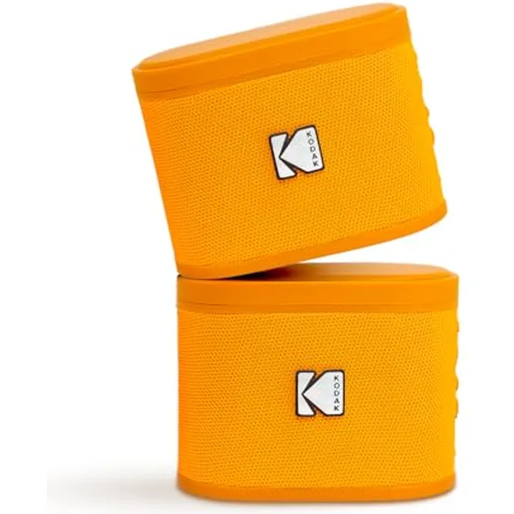 Kodak SOUNDBRIX tragbare kabellose Lautsprecher, 2er-Pack mit 5 W Sound, magnetischer Dockingstation, 3 Stunden Akkulaufzeit, orange