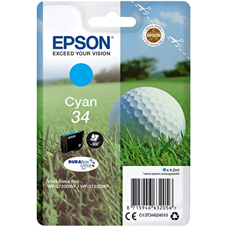 Epson c13t34624020 4.2 ml cyan Tintenpatrone  Tintenpatrone für Drucker (Epson, Cyan, WorkForce Pro wf-3725dwf, WorkForce Pro wf-3720dwf, 4,2 ml – Bild 2