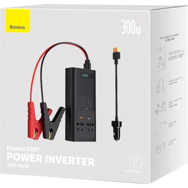 Baseus IGBT Auto Wechselrichter 300W 220V Schwarz, mit Überspannungs- und Überladeschutz, EU / CN Stecker – Bild 9